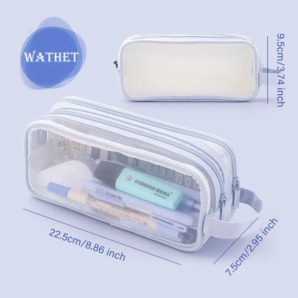 Clear Cosmetic Bag, Travel Makeup Bag, Pencil Case Transparent Pen Case Portable Make Up Organizer for Adult Teen Women Purse for Toiletries Accessories Brushes (Blue)