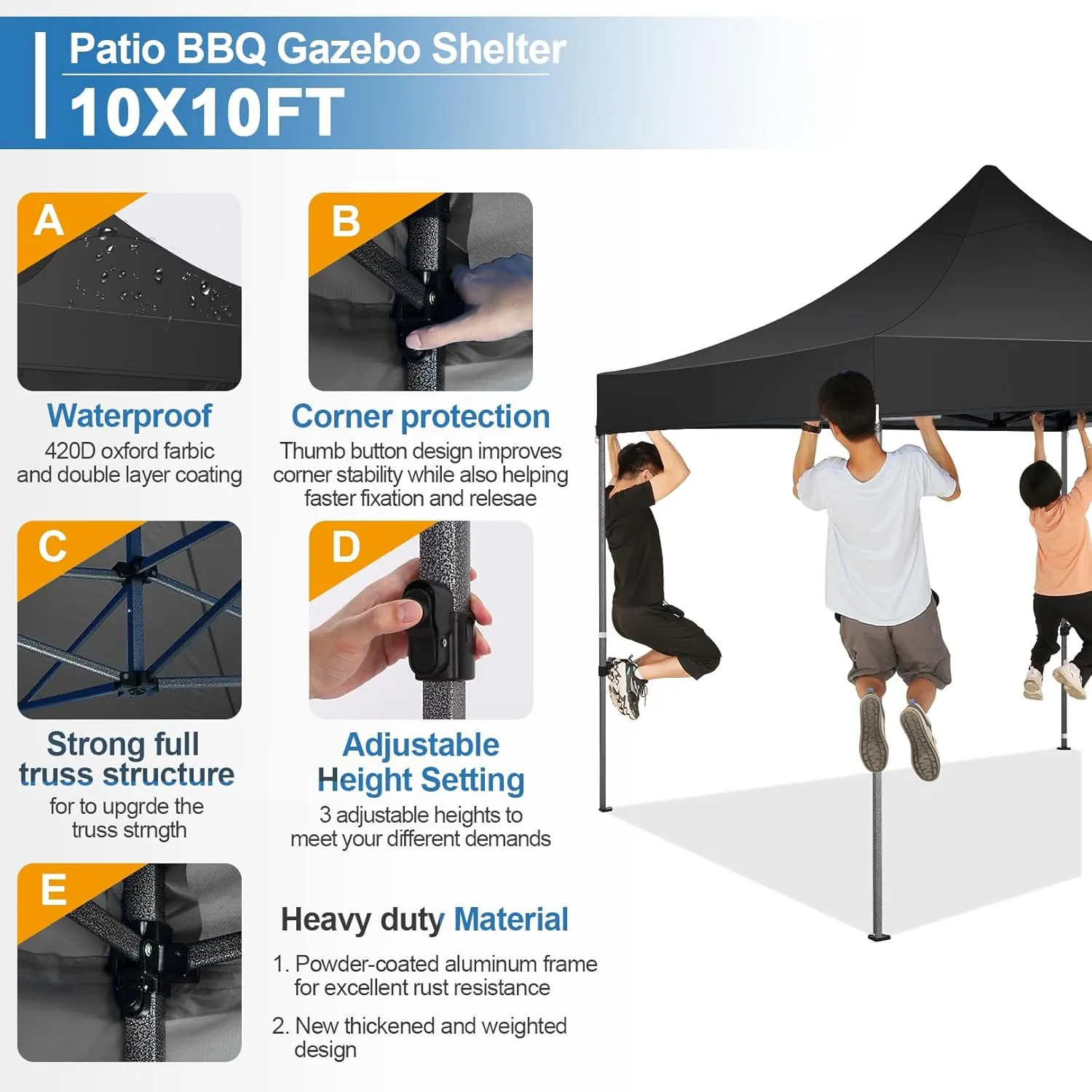 COBIZI 10x10 Pop Up Canopy Tent 10x10 Easy up Canopy, Heavy Duty Outdoor Canopy UPF 50  All Weather Waterproof Instant Party Tents for Parties Gazebo with Handbag, Black(Windproof Upgraded)