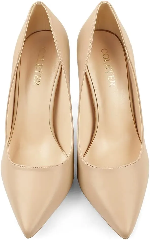 COLETER Women's 4 Inch Pumps Pointy Toe Wedding Dress Shoes Slip on Stiletto Pumps
