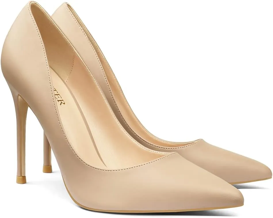 COLETER Women's 4 Inch Pumps Pointy Toe Wedding Dress Shoes Slip on Stiletto Pumps