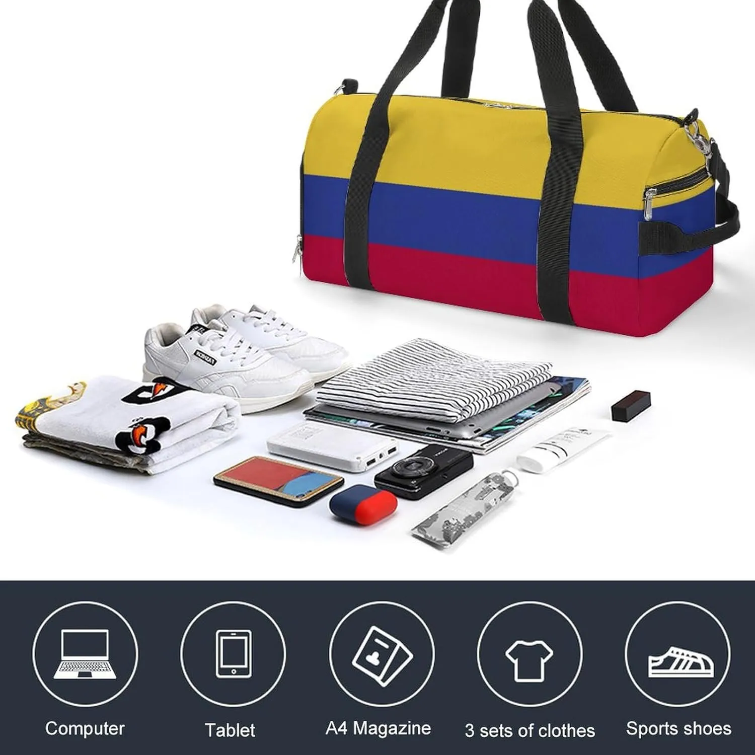 Colombia Flag Travel Gym Bag with Shoe Compartment Waterproof Weekender for Sports Yoga Beach