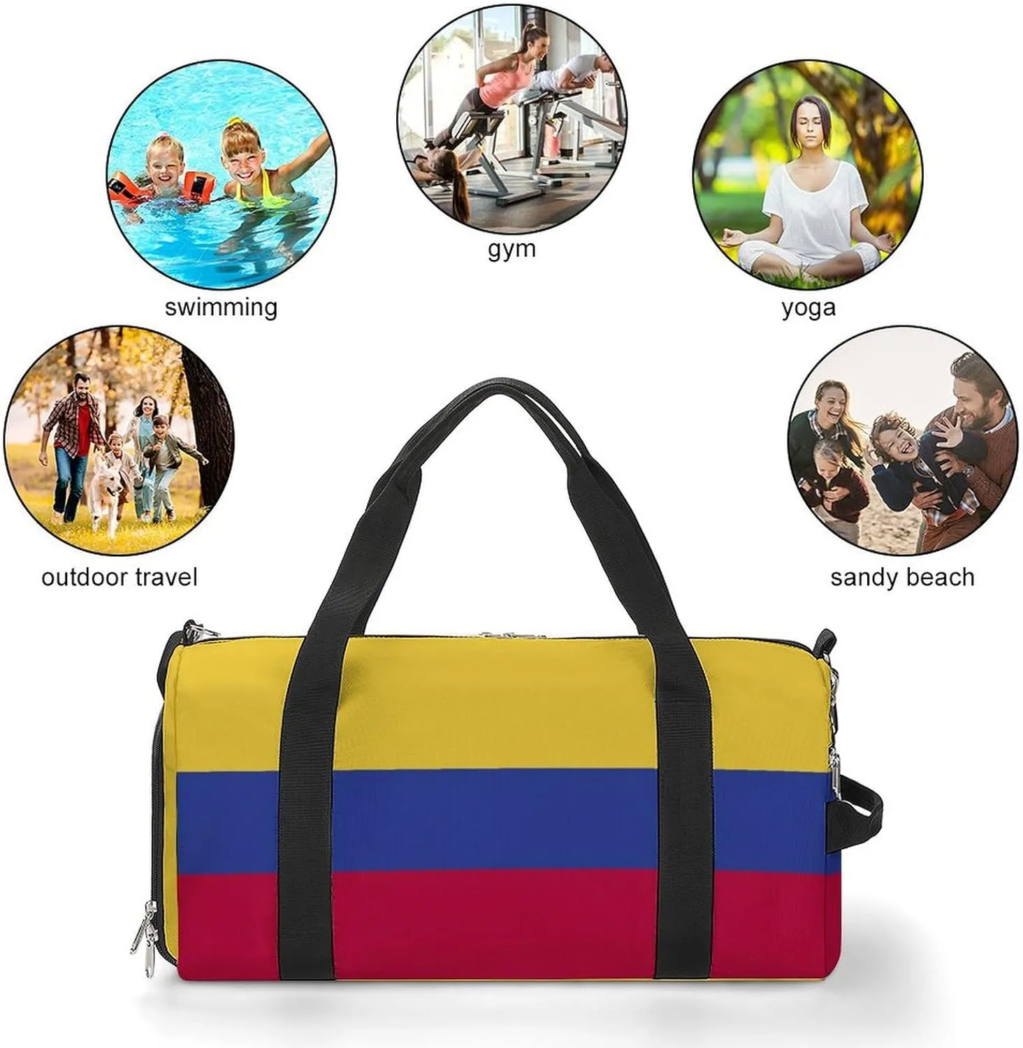 Colombia Flag Travel Gym Bag with Shoe Compartment Waterproof Weekender for Sports Yoga Beach