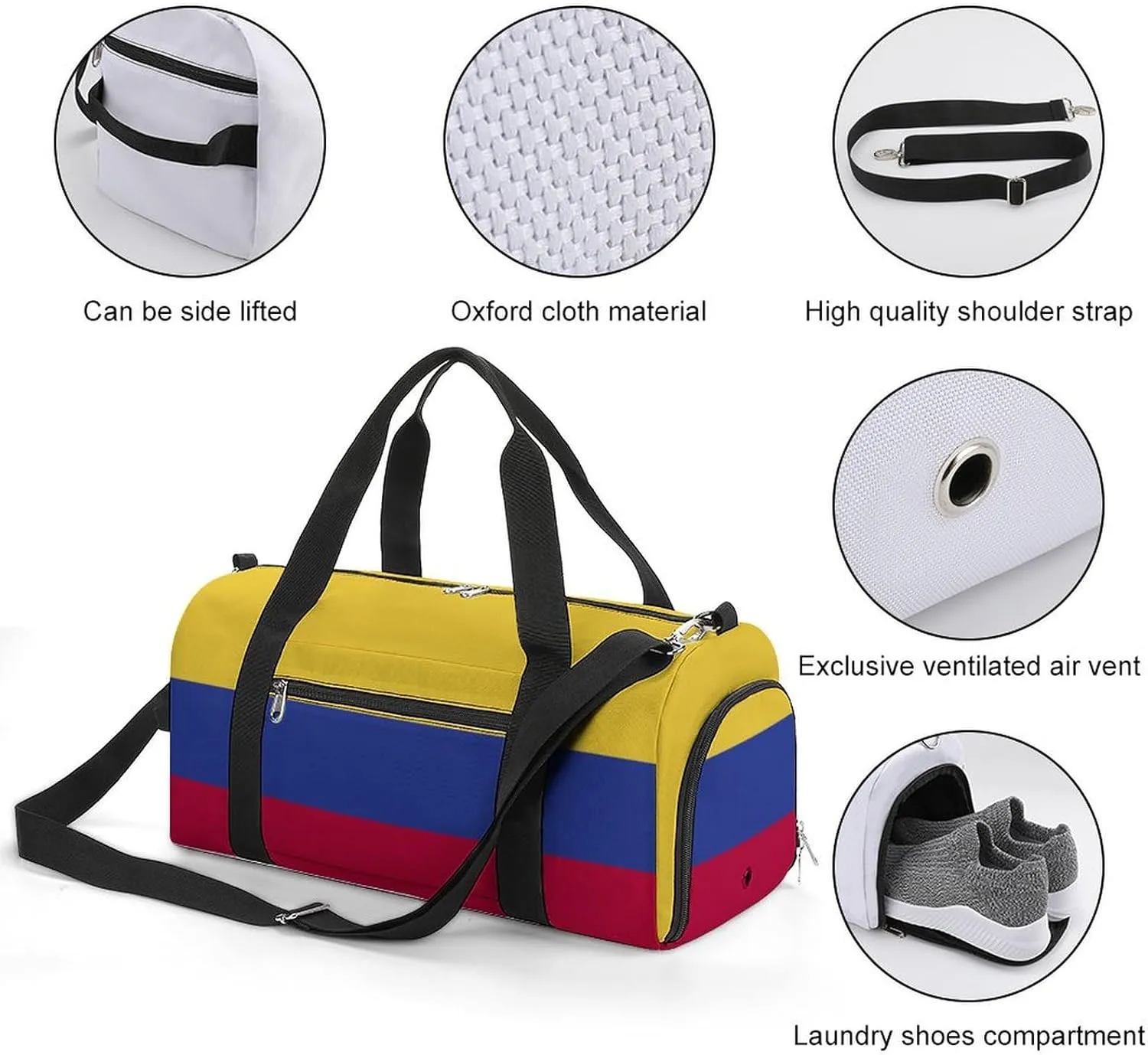 Colombia Flag Travel Gym Bag with Shoe Compartment Waterproof Weekender for Sports Yoga Beach
