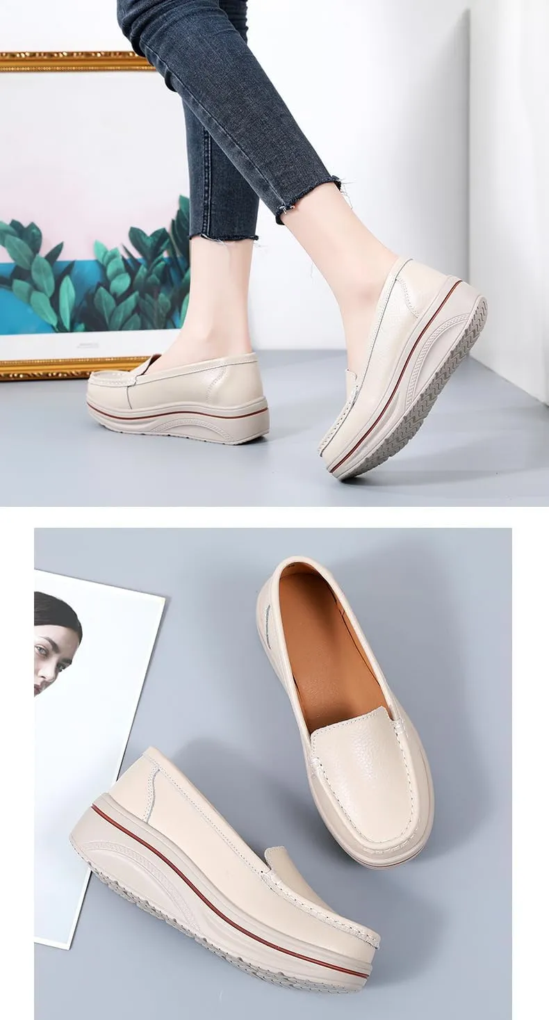 Comfortable Women's Platform Loafers - Closed Toe Slip On Shoes for Casual Style