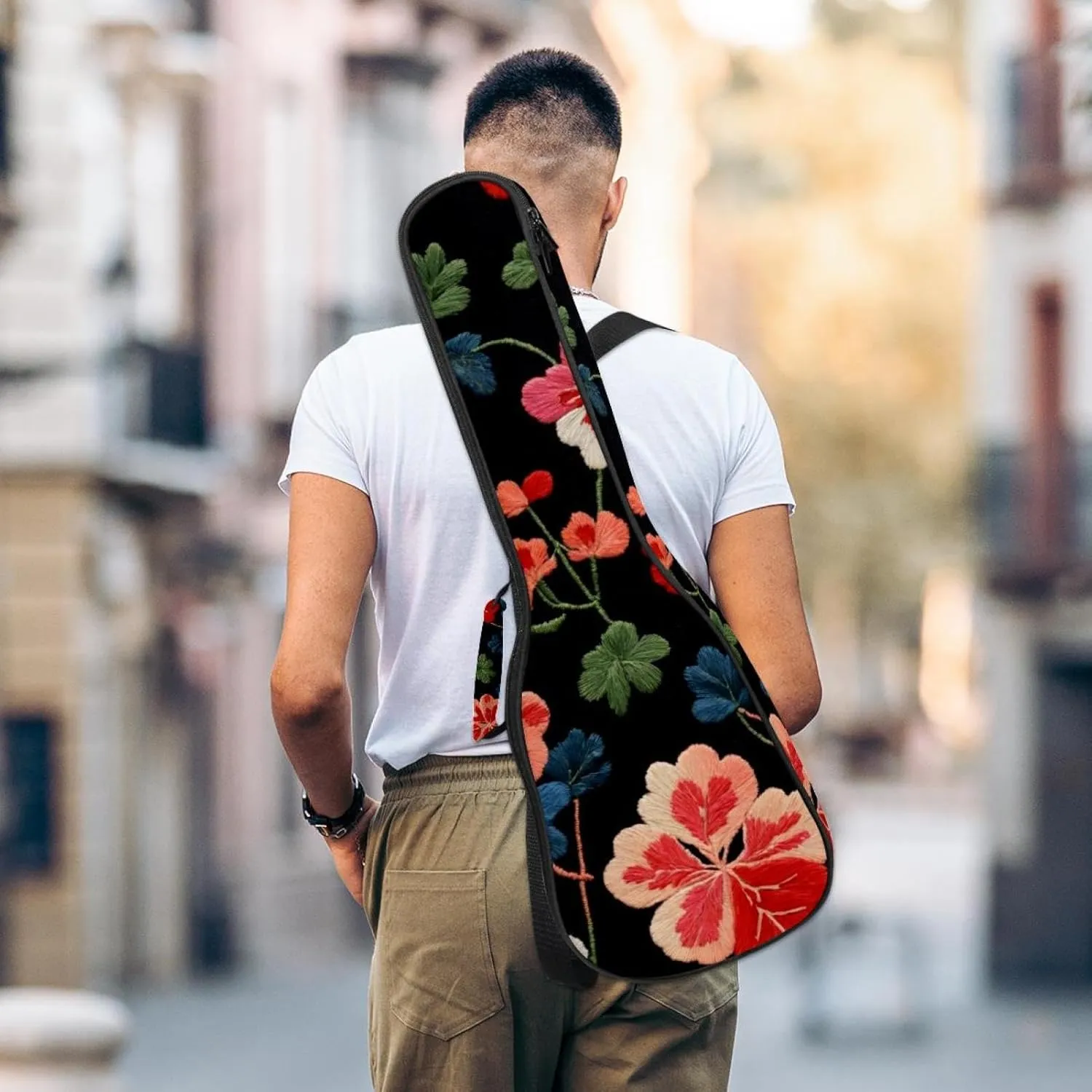 Concert Ukulele Case Small Embroidery Flowers Seamless Pattern Soft Thick Padded Ukulele Backpack 10MM thick Sponge Padding