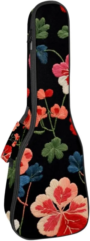 Concert Ukulele Case Small Embroidery Flowers Seamless Pattern Soft Thick Padded Ukulele Backpack 10MM thick Sponge Padding