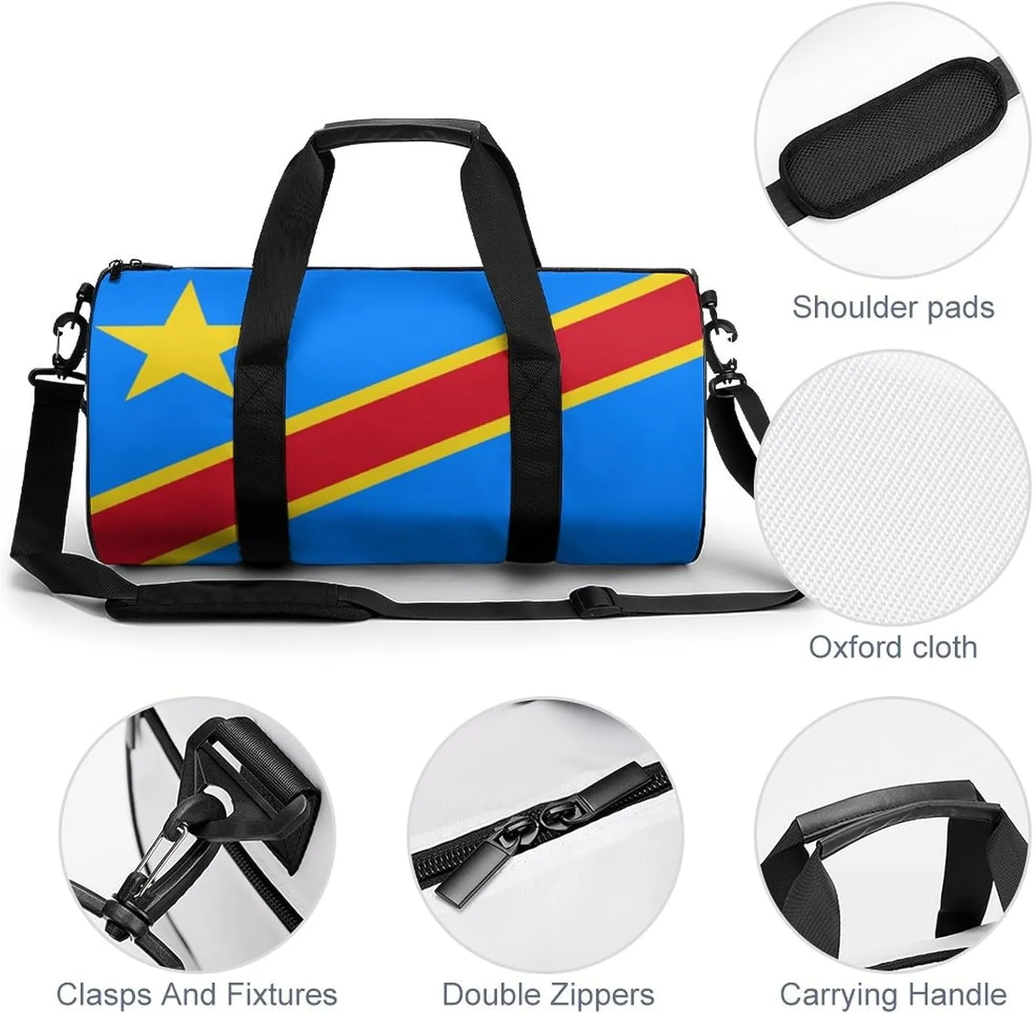 Congo Flag Waterproof Gym Duffel for Men Women Sports Travel Tote Bag