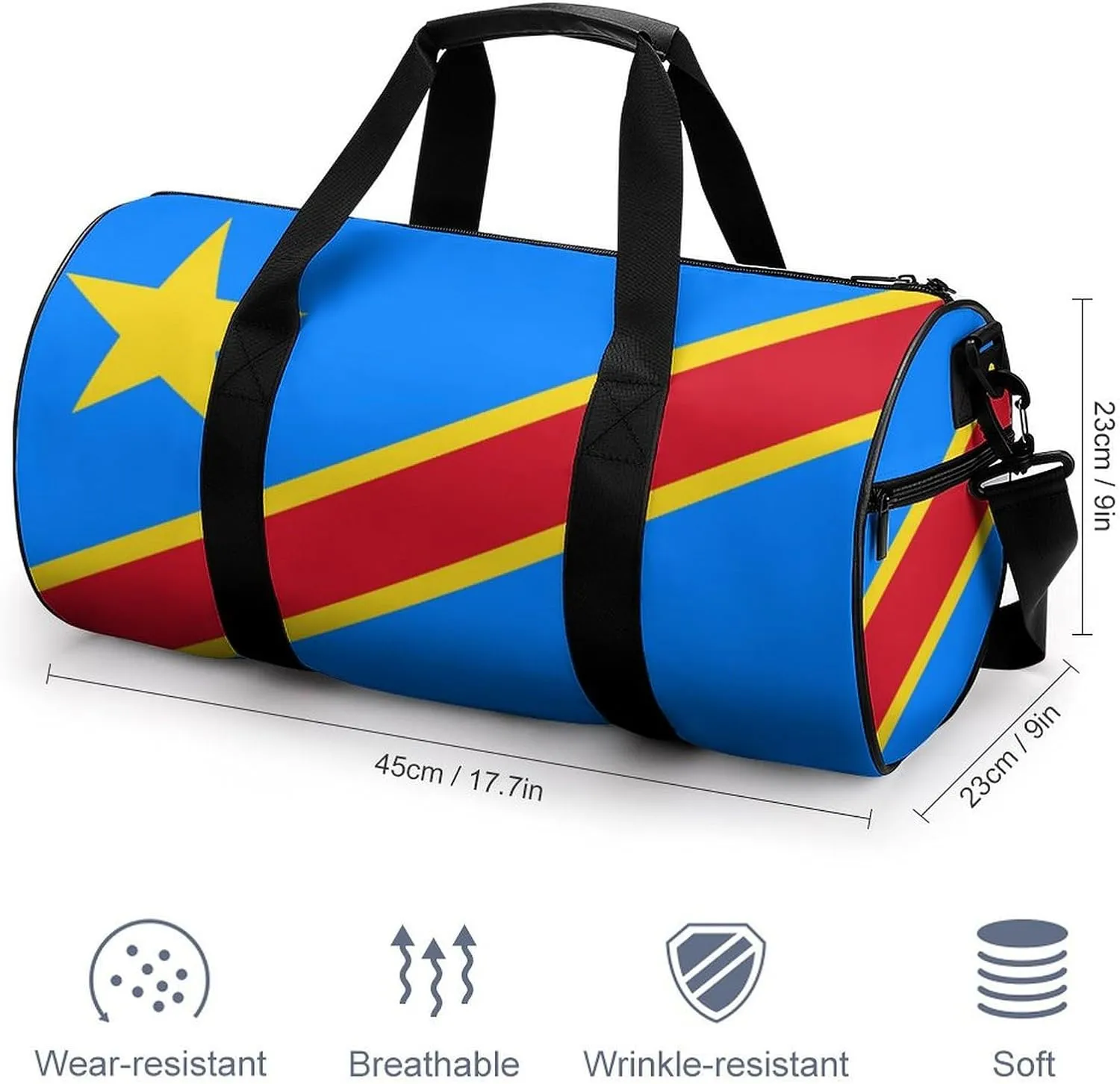 Congo Flag Waterproof Gym Duffel for Men Women Sports Travel Tote Bag