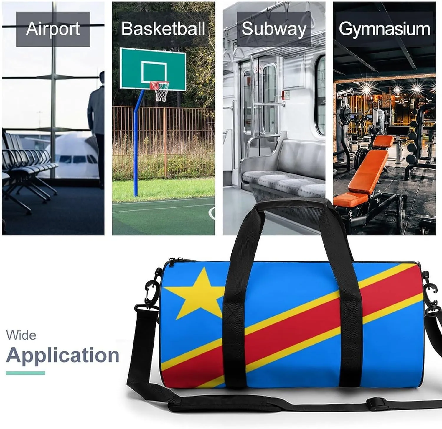 Congo Flag Waterproof Gym Duffel for Men Women Sports Travel Tote Bag
