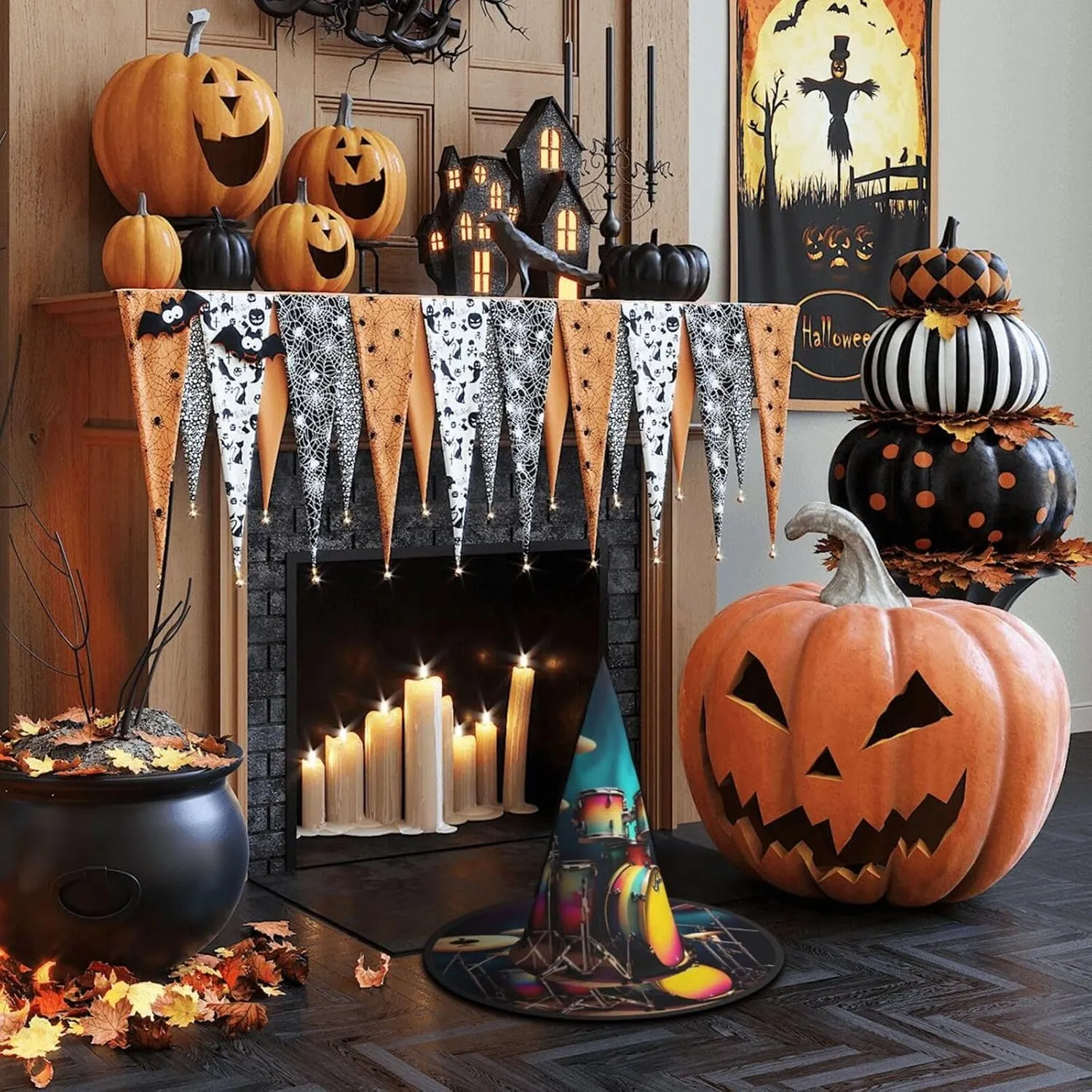 Cool Drums Set Trendy Halloween Witch Hat For Women - Ultimate Party Hat For Best Halloween Costume Ensemble