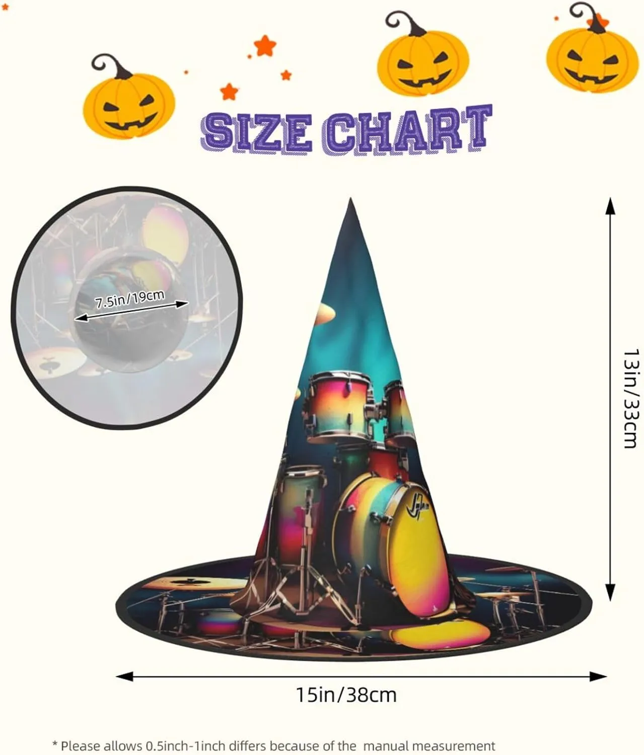 Cool Drums Set Trendy Halloween Witch Hat For Women - Ultimate Party Hat For Best Halloween Costume Ensemble