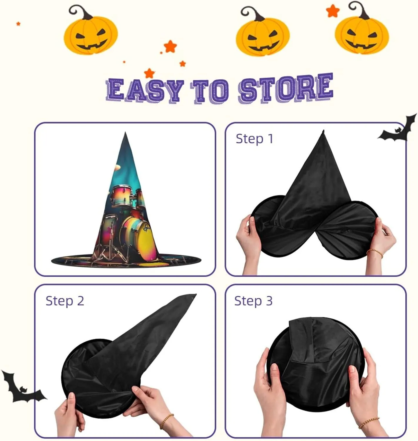 Cool Drums Set Trendy Halloween Witch Hat For Women - Ultimate Party Hat For Best Halloween Costume Ensemble