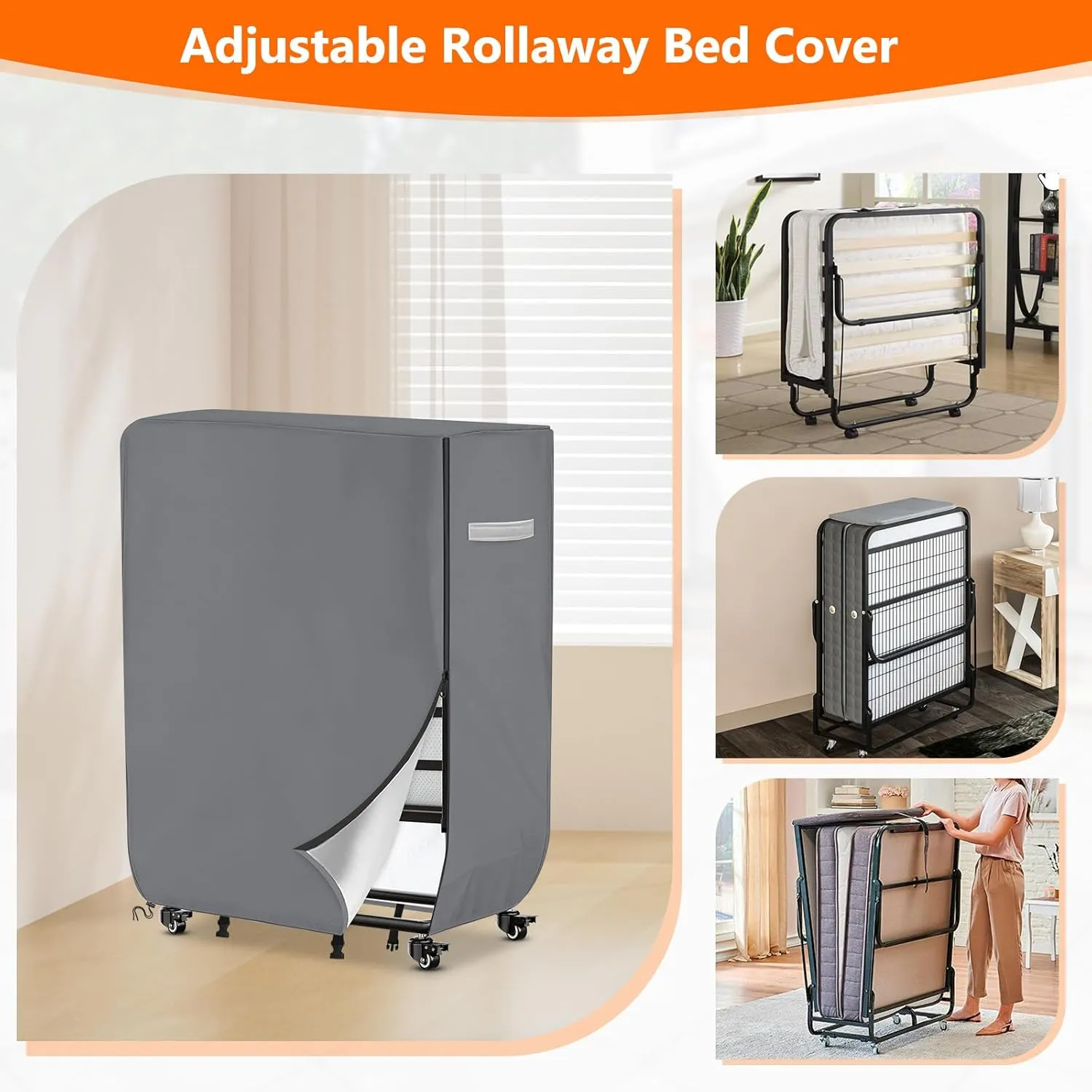 COSHNIBI Rllaway Bed Storage Cover,Heavy Duty Waterproof Storage Cover with Zipper for Twin Size 38-Inch Folding Bed,39" L x 15" W x 45" H,Grey