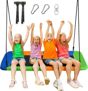 Costzon 700lb Giant 60'' Platform Tree Swing for Kids and Adults, Wear- Resistant Indoor/Outdoor Rectangle Swing with Durable Steel Frame and 2 Hanging Straps for Porch, Backyard (Multicolor)