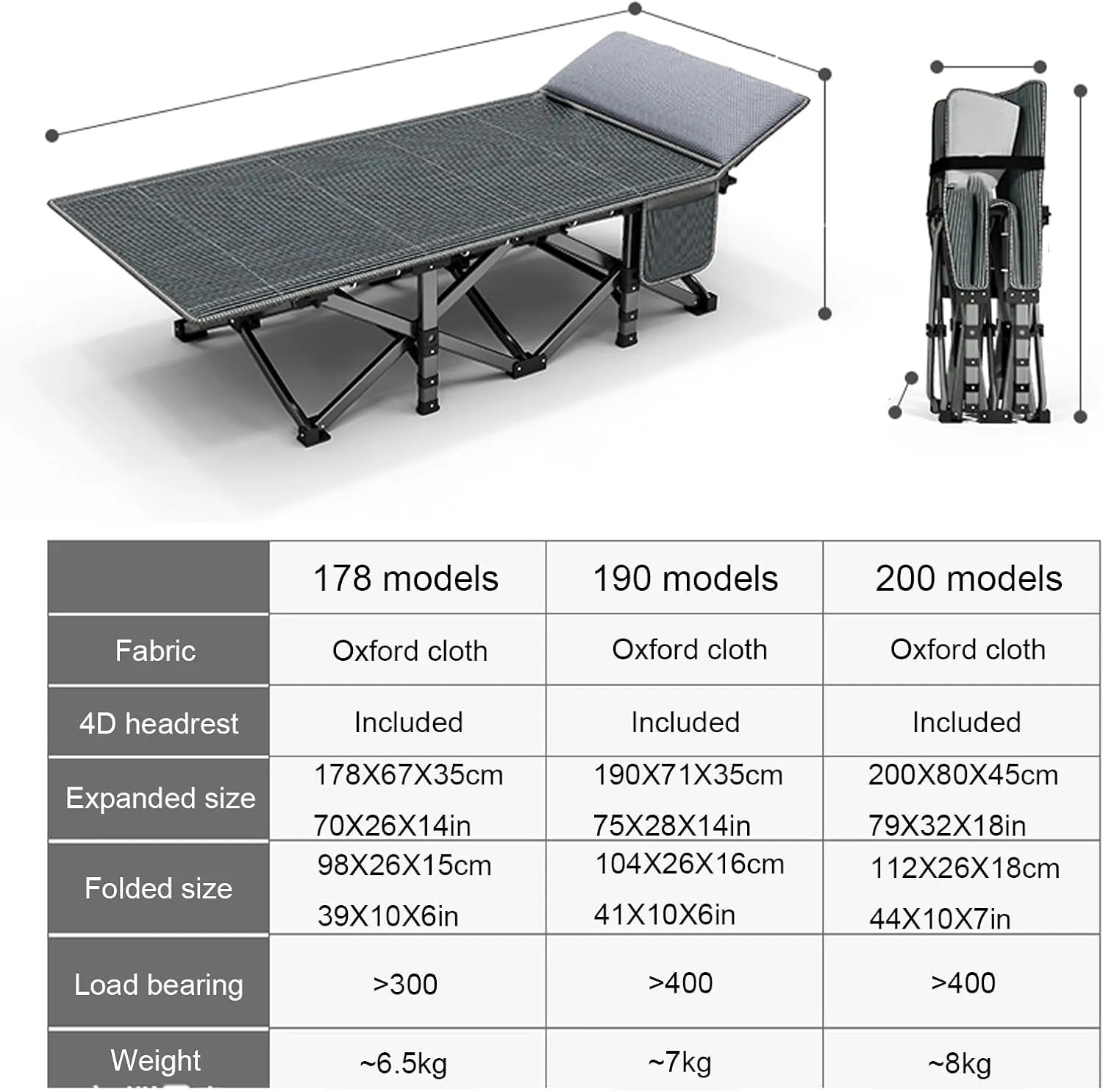 Cots for Camping with 4D Memory Pillow, Camping Cot Thickened 1200D Striped Oxford Cloth Travel Camp for Home Office Beach Garden Fishing(178X67X35cm/70X26X14in)