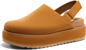 Coutgo Women's Platform Clogs Adjustable Strap Slip on Mules Shoes Comfortable Fall Sandals