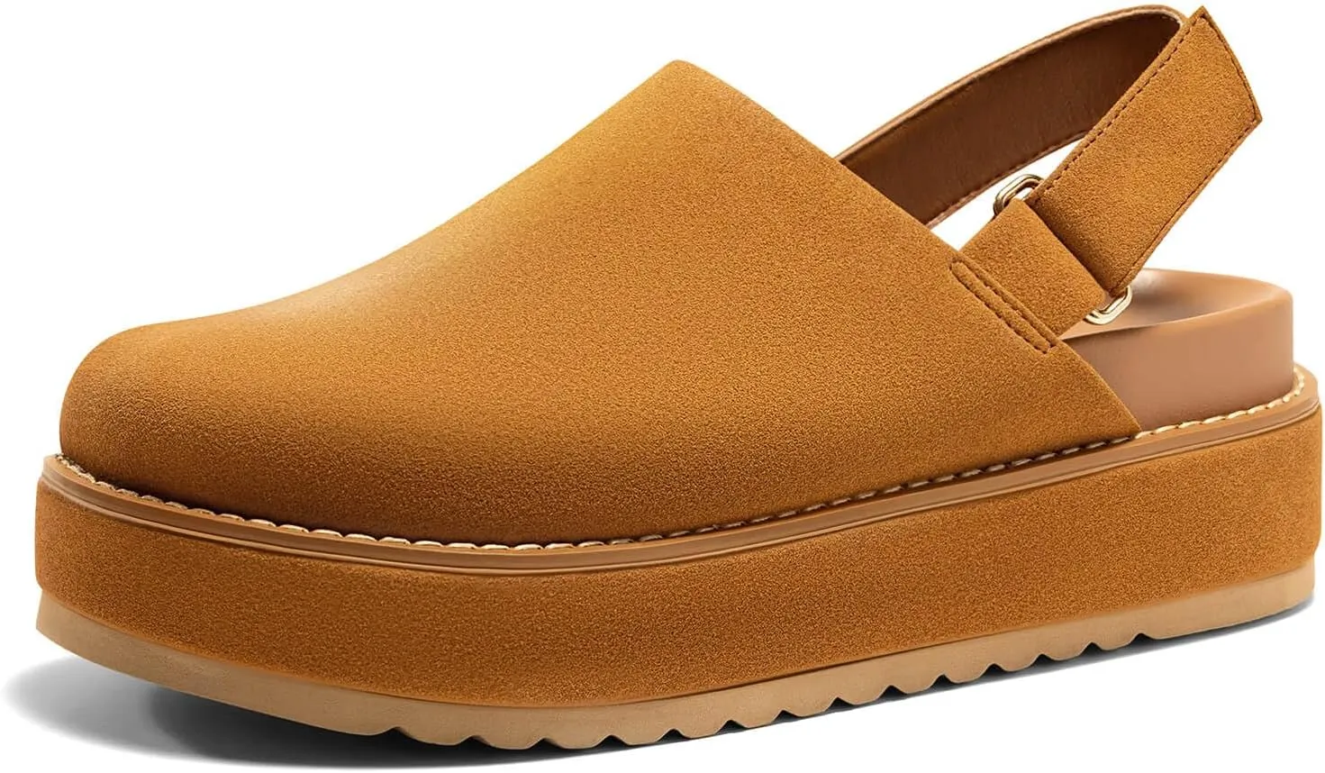 Coutgo Women's Platform Clogs Adjustable Strap Slip on Mules Shoes Comfortable Fall Sandals
