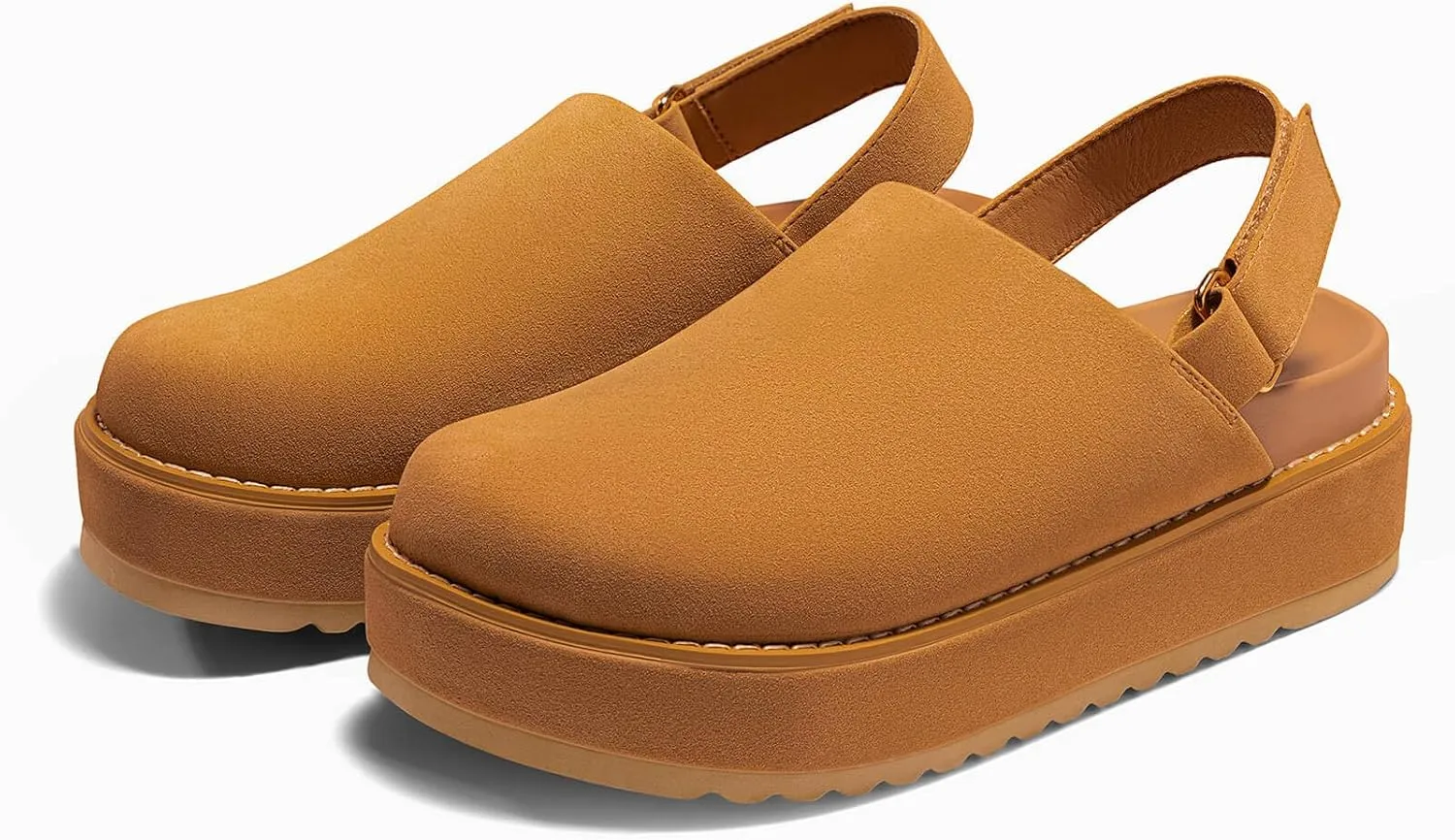 Coutgo Women's Platform Clogs Adjustable Strap Slip on Mules Shoes Comfortable Fall Sandals