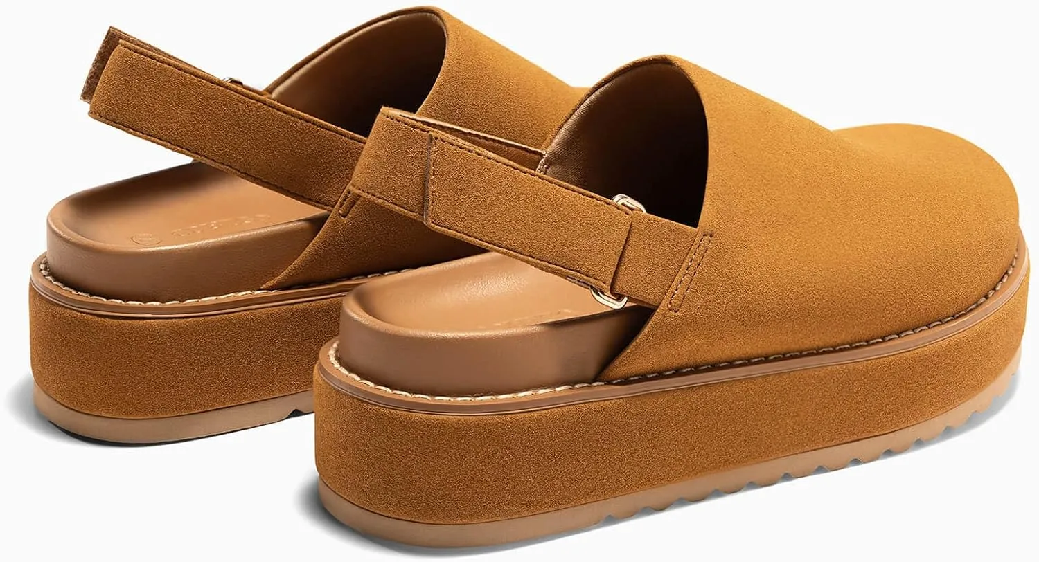 Coutgo Women's Platform Clogs Adjustable Strap Slip on Mules Shoes Comfortable Fall Sandals