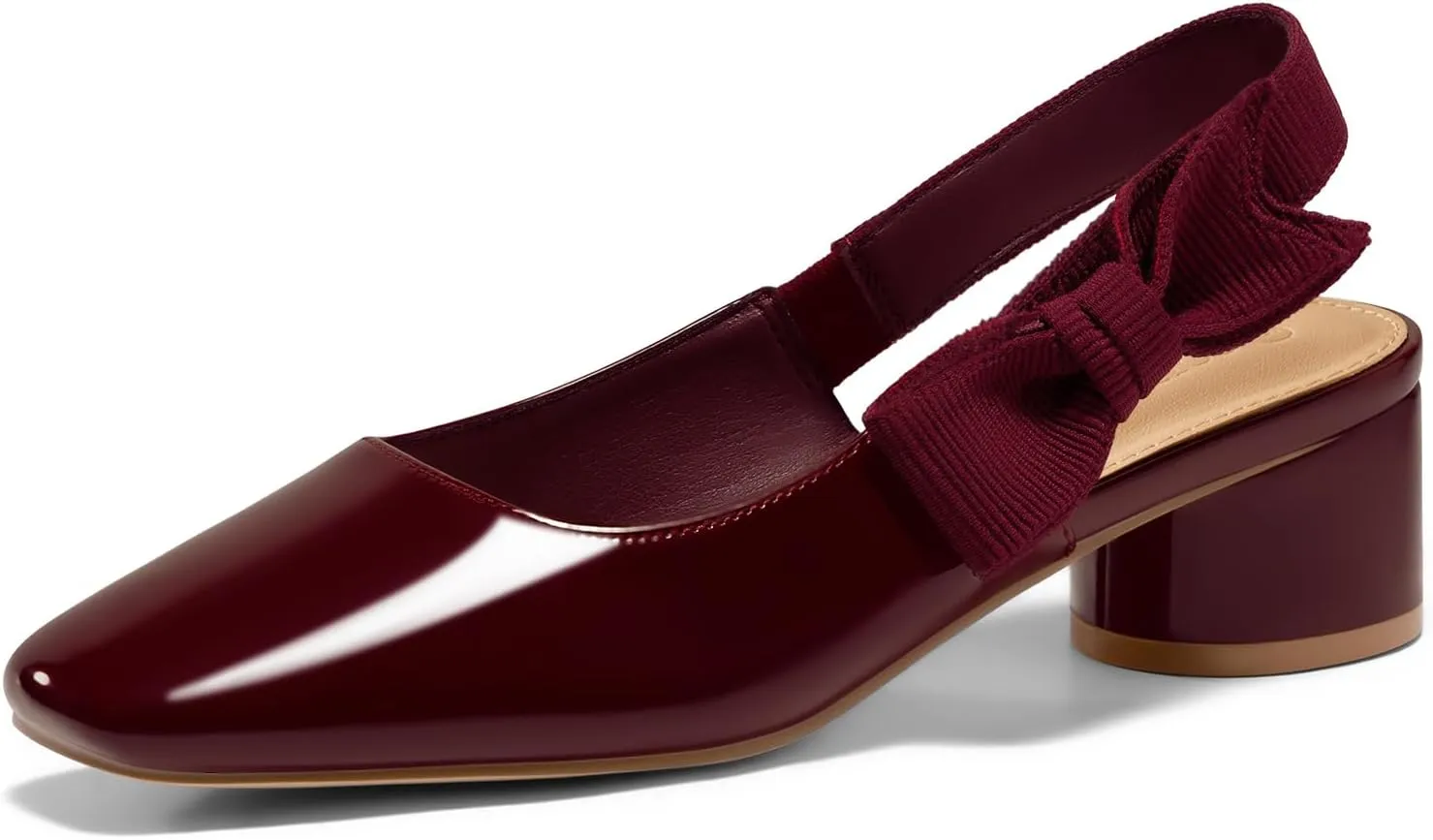 Coutgo Women's Slingback Chunky Heels Bow Closed Square Toe Slip On Work Pumps Dress Shoes