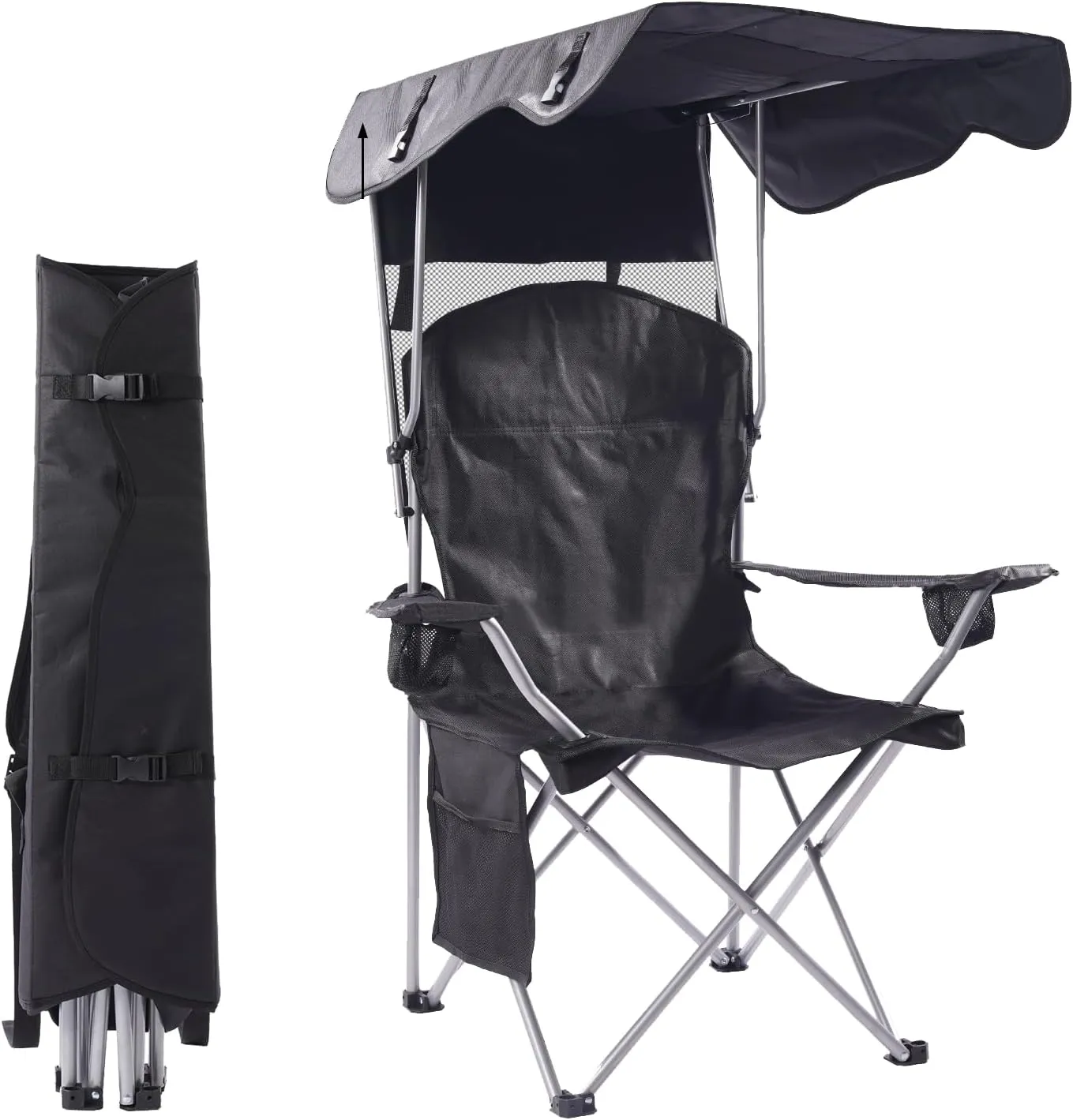 CozyBox Portable Folding Camping Chairs with Canopy Shade, Beach Chair for Adults, Durable Weather Resistant 600D Oxford Cloth, Camping Chair with Canopy for Outdoors [Black]