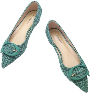 C.Paravano Women's Ballet Pointed Toe Leather Comfortable Slip On Work Flats