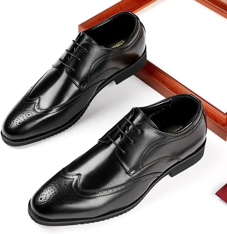 CSCDD Men's Breathable Printed Waxed Lace-up Leather Shoes Low-top Soft Sole Non-Slip Comfortable Suitable for Daily Commuting Business Parties Weddings