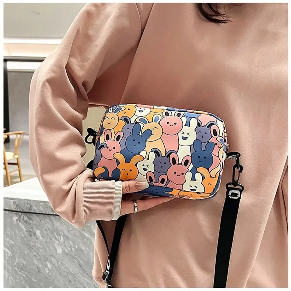 Cute Cartoon Rabbit Oxford Bag – Small Square, Large Capacity Shoulder & Messenger Bag for Women and Girls.