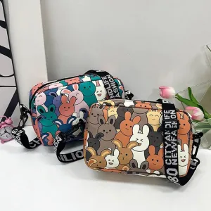 Cute Cartoon Rabbit Oxford Bag – Small Square, Large Capacity Shoulder & Messenger Bag for Women and Girls.