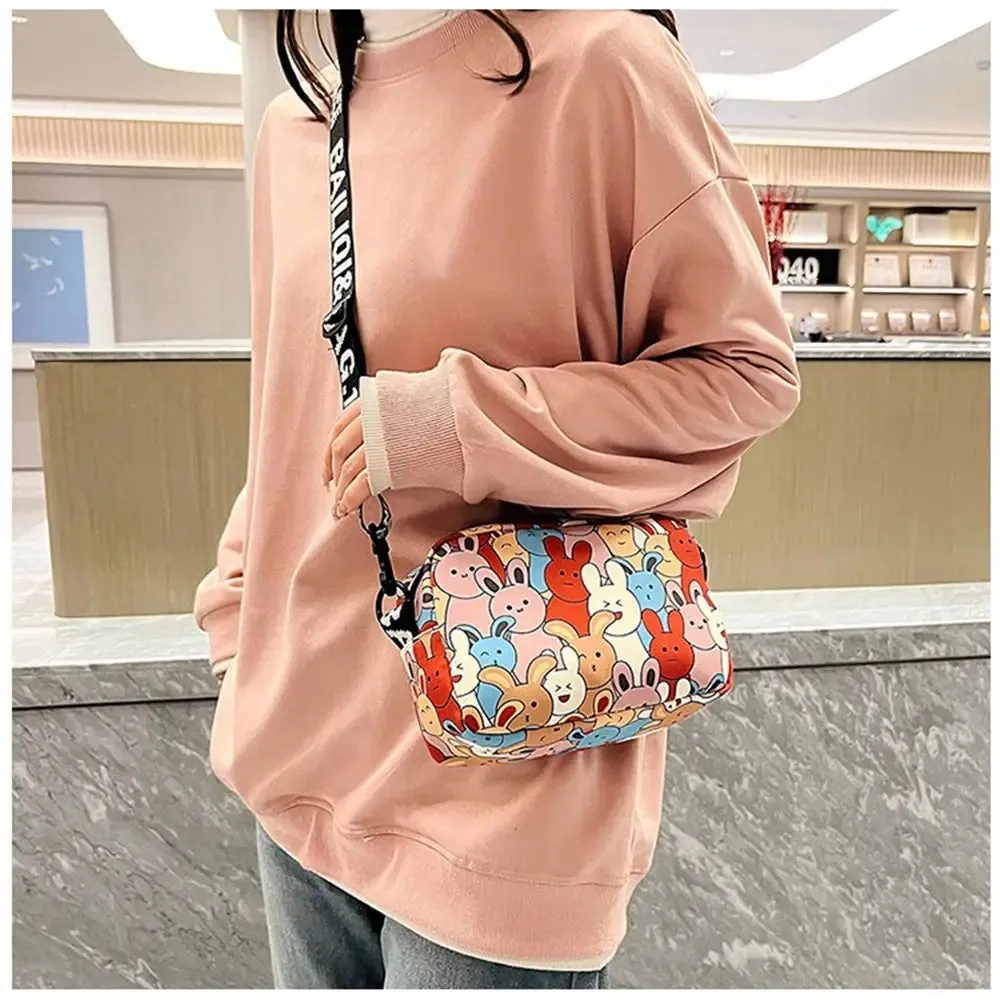 Cute Cartoon Rabbit Oxford Bag – Small Square, Large Capacity Shoulder & Messenger Bag for Women and Girls.