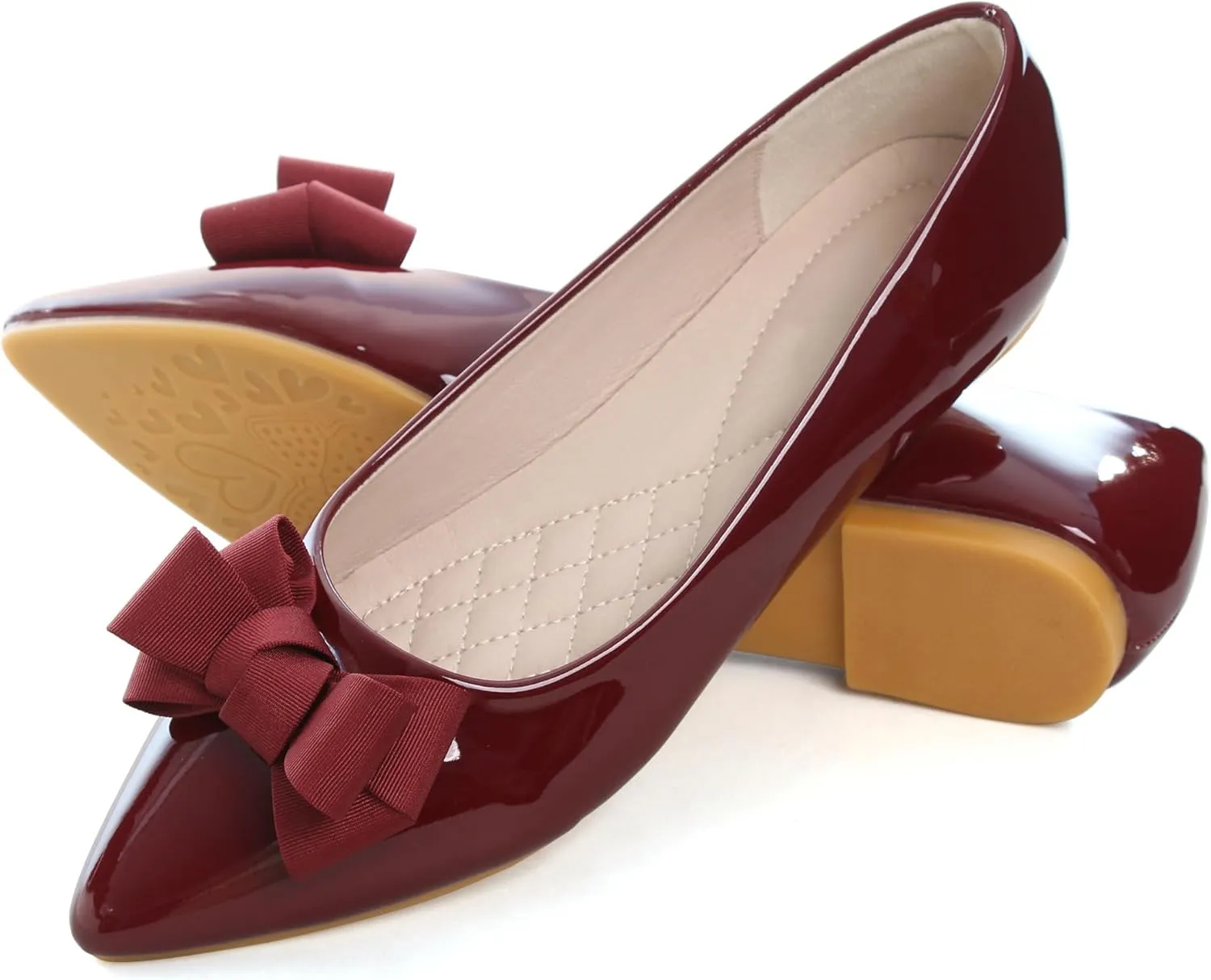Dear Time Women's Patent Leather Ballet Flat with Bow Comfortable Pointy Slip-on Loafers