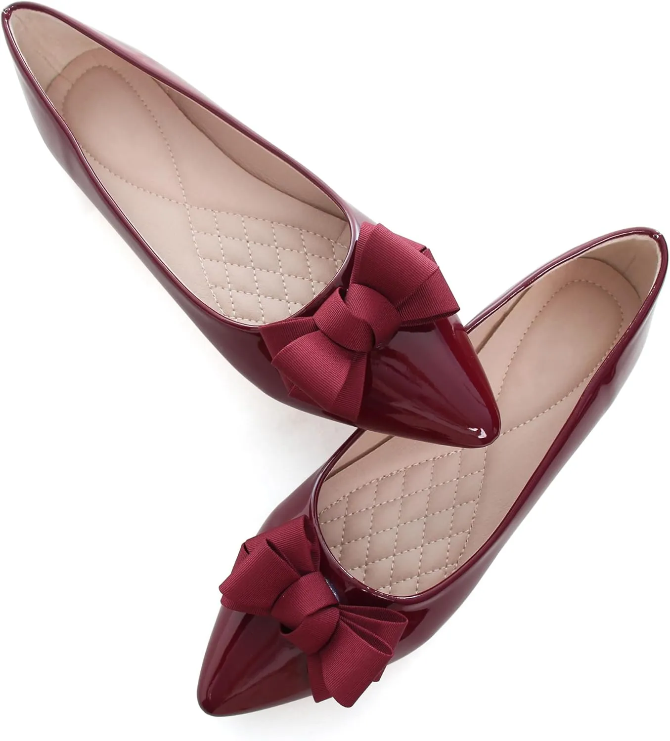 Dear Time Women's Patent Leather Ballet Flat with Bow Comfortable Pointy Slip-on Loafers