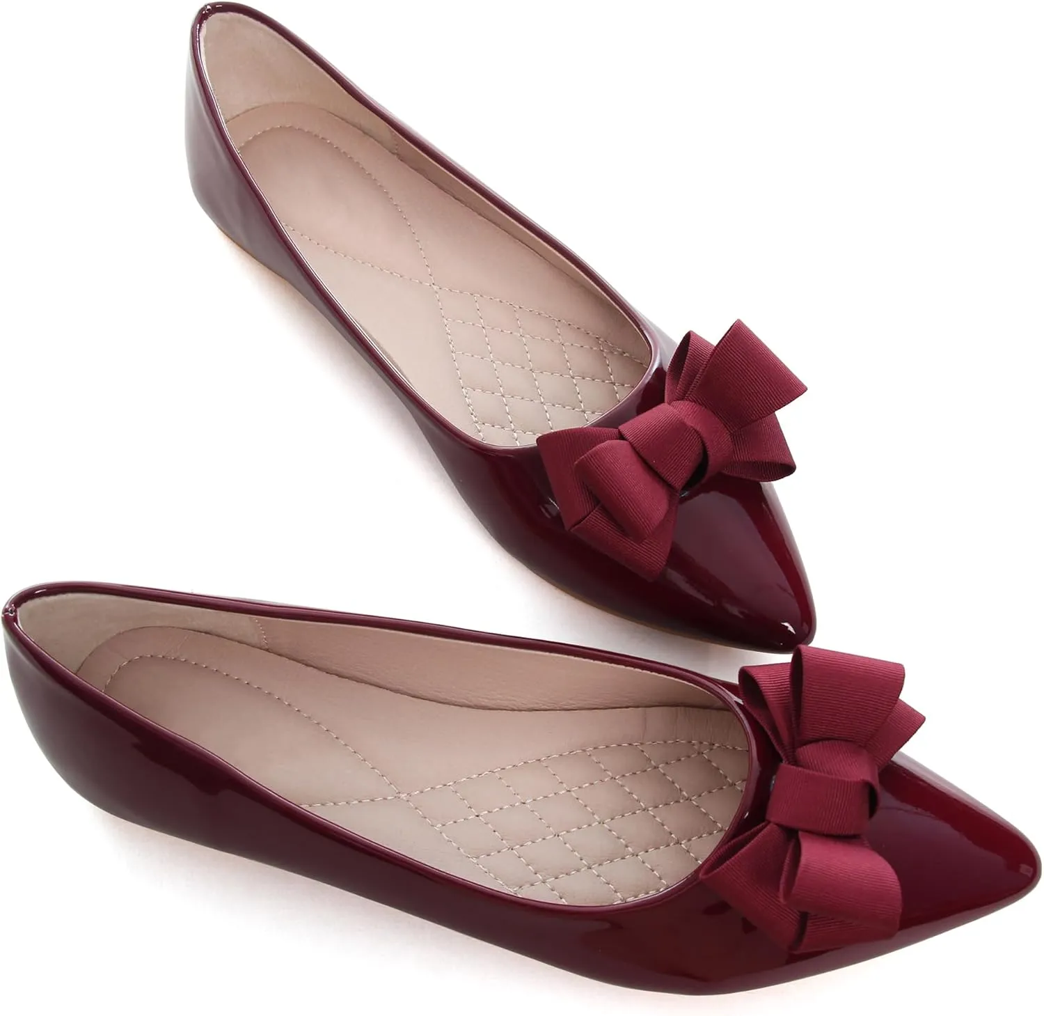 Dear Time Women's Patent Leather Ballet Flat with Bow Comfortable Pointy Slip-on Loafers