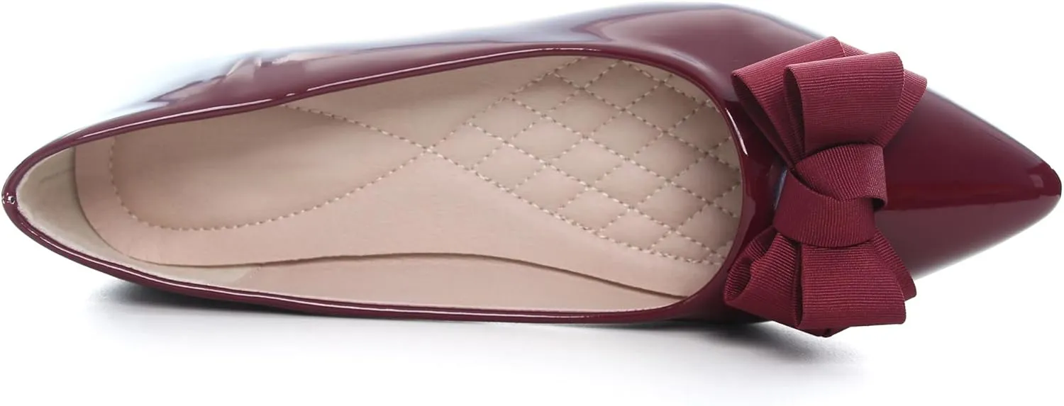 Dear Time Women's Patent Leather Ballet Flat with Bow Comfortable Pointy Slip-on Loafers