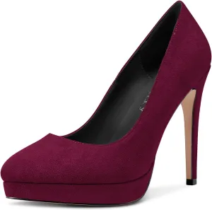 DearOnly Womens Platform Pumps Round Closed Toe Slip On Stiletto High Heel Suede Dress Shoes Bridal Wedding Office 5 Inch