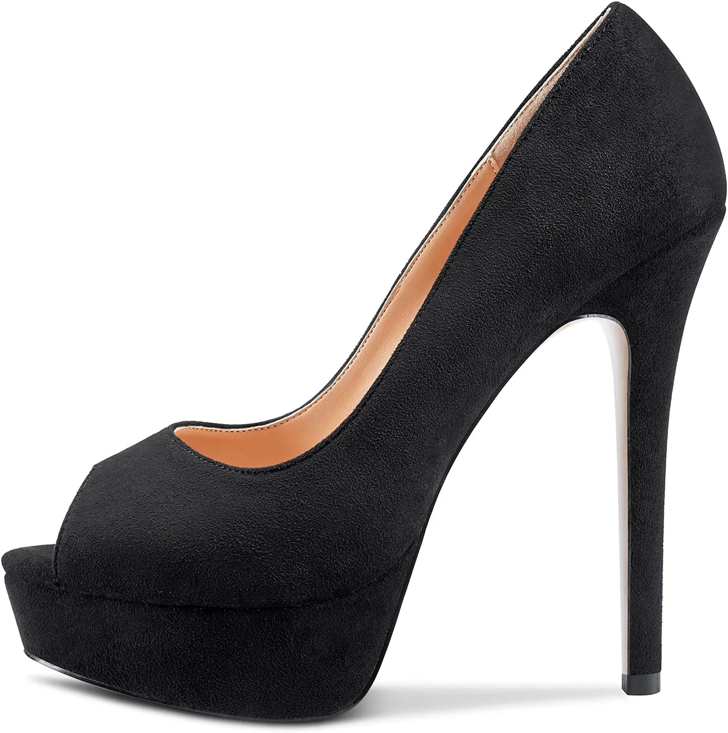DearOnly Women's Sky High Heels Platform Pumps Slip On Sexy Peep Toe Stilettos 5" Heel Classic Dress Party Footwear Shoes