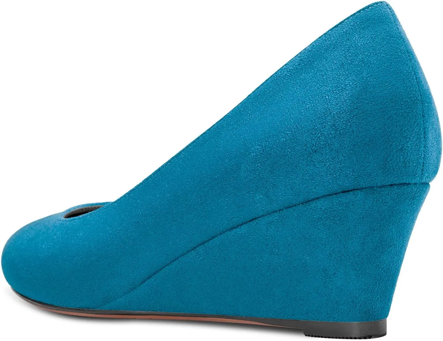 DearOnly Womens Wedge Pumps Round Closed Toe Slip On Low Block Chunky Heel Suede Dress Shoes Cute 2 Inch