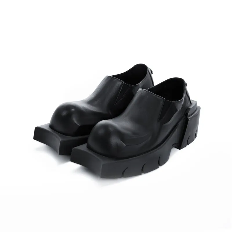 Derby Top Head Low Platform Leather Supportive Limited-time offer Devil Cowhide Horn Round Shoes