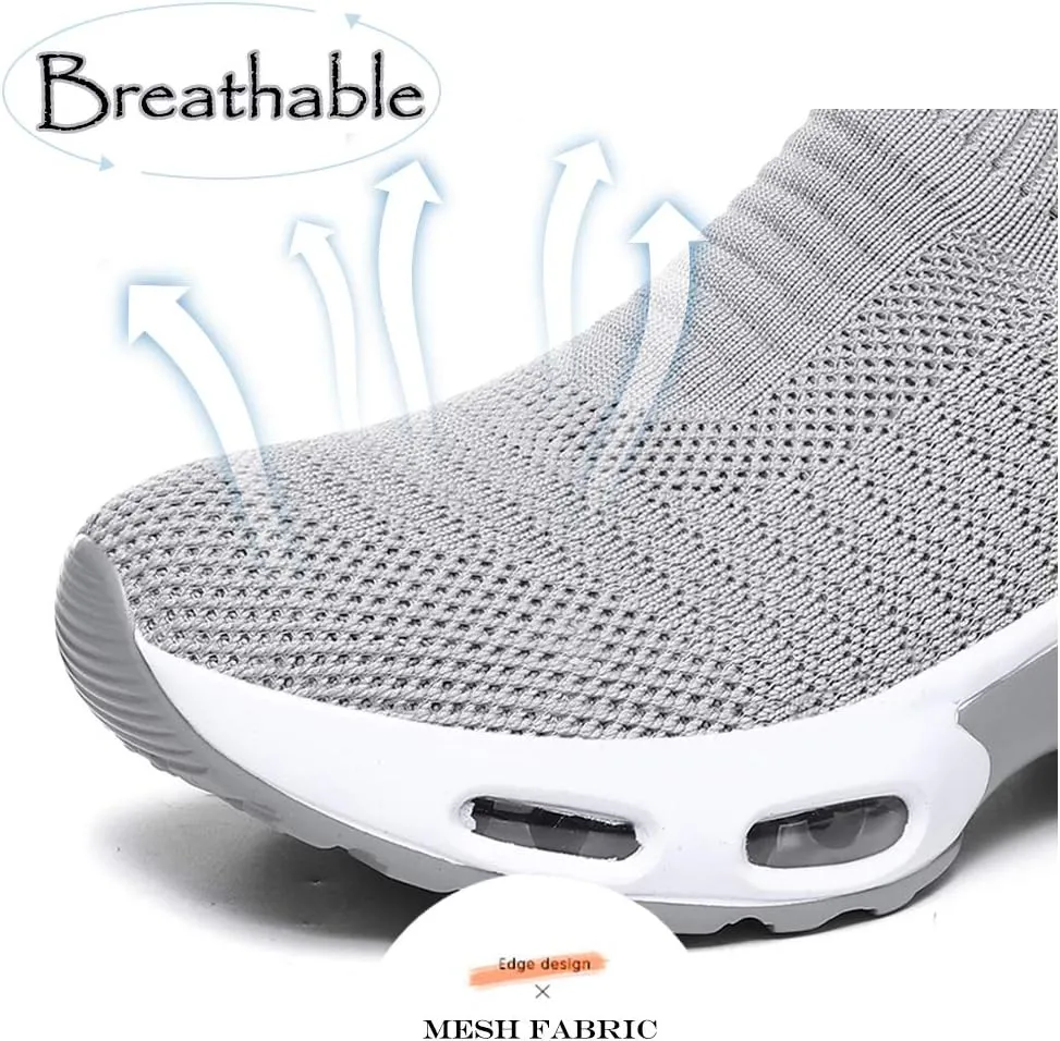 DimaiGlobal Women's Walking Shoes Sock Sneakers Slip On Comfort Mesh Fashion Cushion Lady Girls Modern Jazz Dance Easy Shoes Wedge Platform Loafers