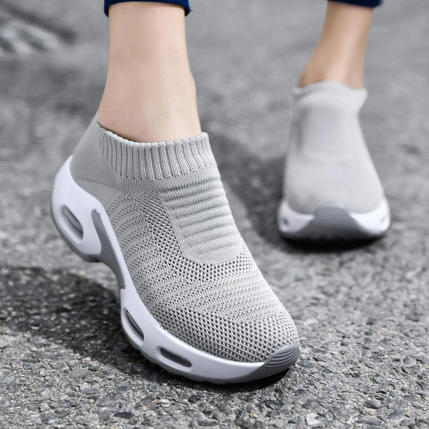 DimaiGlobal Women's Walking Shoes Sock Sneakers Slip On Comfort Mesh Fashion Cushion Lady Girls Modern Jazz Dance Easy Shoes Wedge Platform Loafers