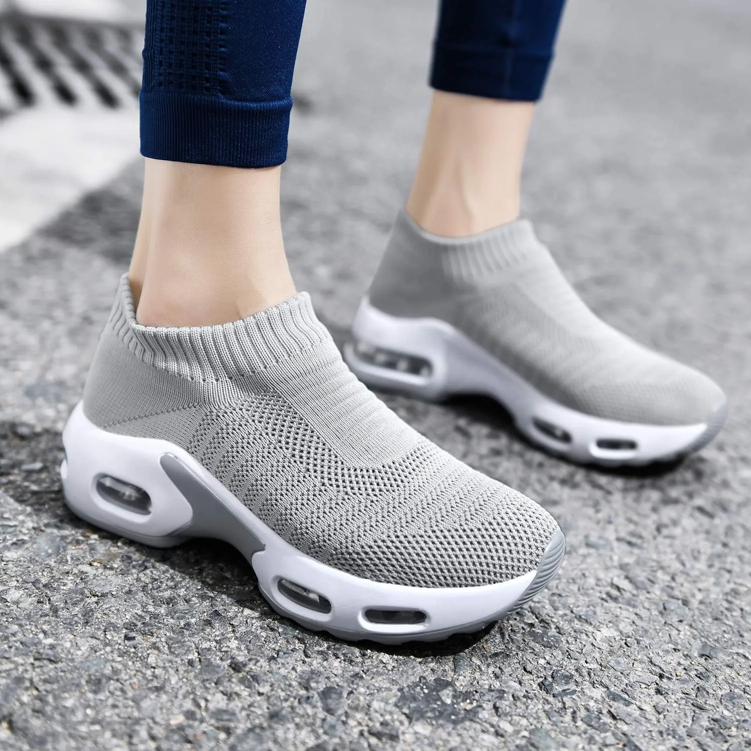 DimaiGlobal Women's Walking Shoes Sock Sneakers Slip On Comfort Mesh Fashion Cushion Lady Girls Modern Jazz Dance Easy Shoes Wedge Platform Loafers