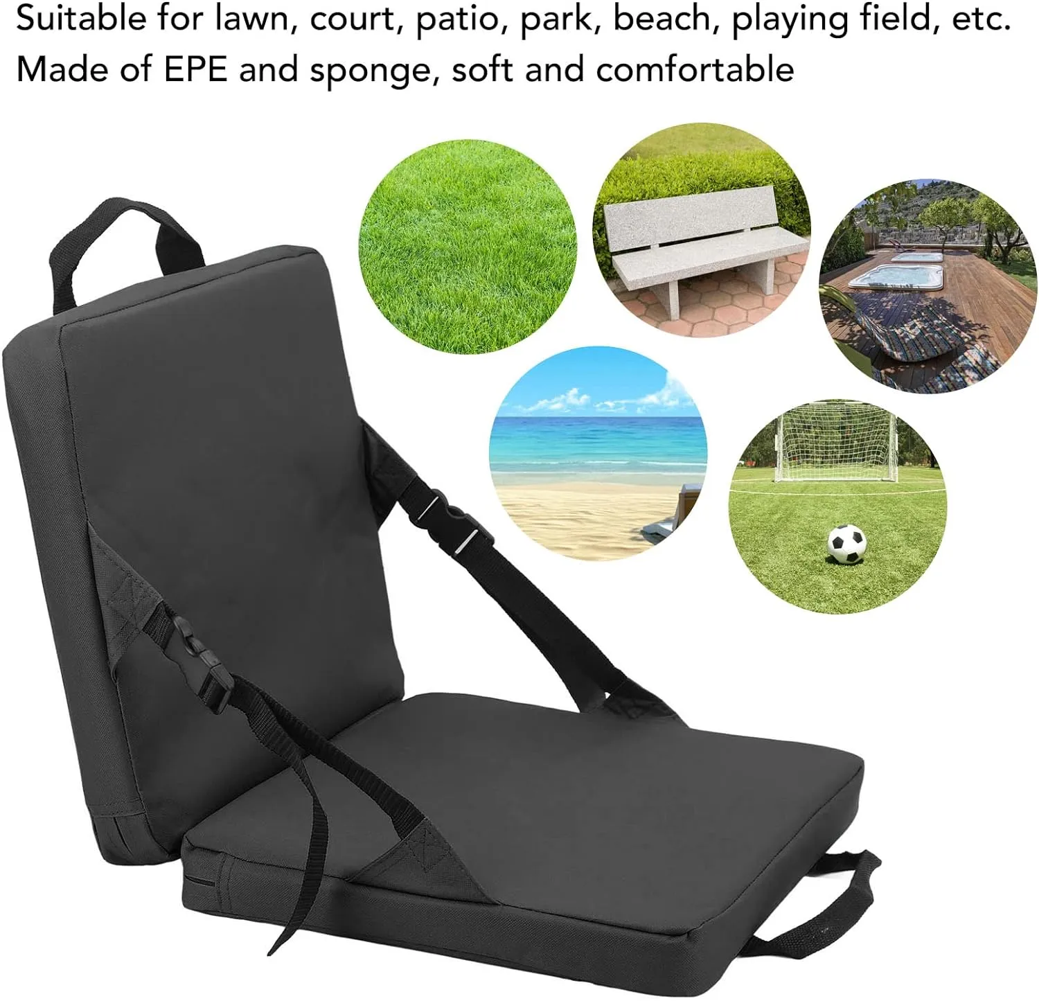 Diydeg Portable Stadium Seat Cushion, Outdoor Folding Padded Floor Chair with Back Support, Storage Pocket & Adjustable Strap, Lightweight Stadium Bleacher Seat for Sporting Events,