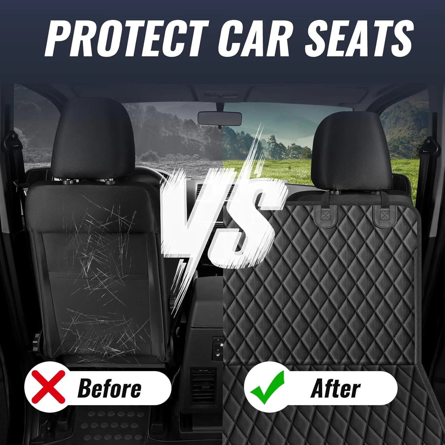 Dog Car Seat Cover for Back Seat – Waterproof Nonslip Hammock with Dog Seat Belt, Universal Fit Pet Seat Protector for Cars, SUVs, Trucks, Durable, Easy Install, Machine Washable