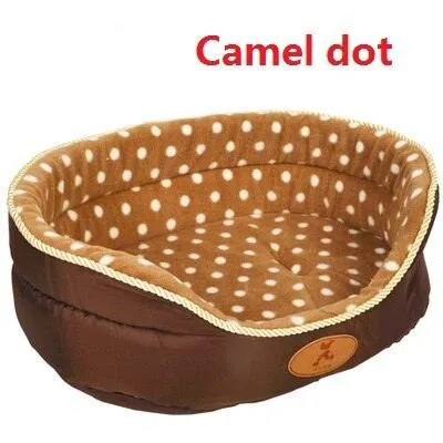 Dog's Soft Plush Bed with Polka Dot Pattern