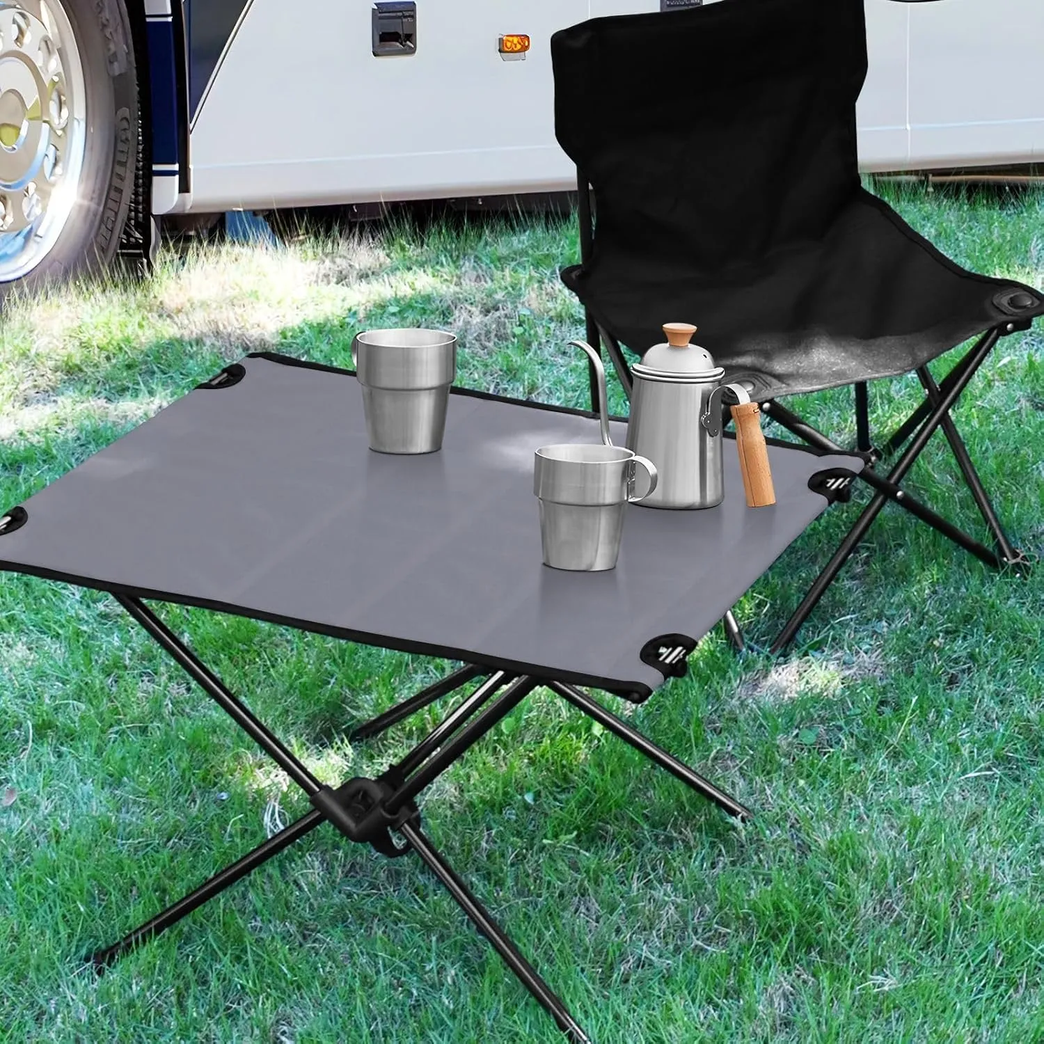 DOMIKING Grey Portable Camping Table Folding Picnic Tables with Carrying Storage Bag Backpacking Table for Camp Travel Beach 23.6 * 15.7 * 15 in