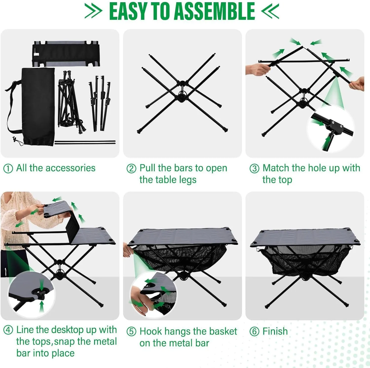 DOMIKING Grey Portable Camping Table Folding Picnic Tables with Carrying Storage Bag Backpacking Table for Camp Travel Beach 23.6 * 15.7 * 15 in