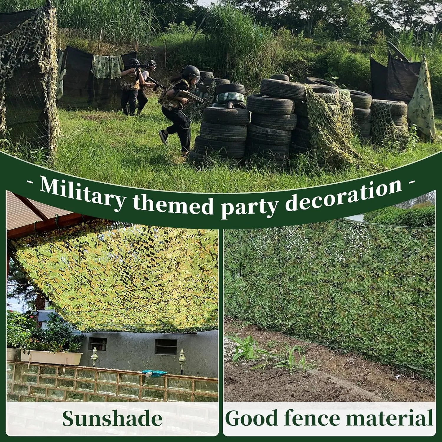 Double Layer Camo Netting Camouflage Netting - Bulk Roll Camouflage Net with Nylon Ropes, Military Netting Party Decorations Sunshade Camo Mesh for Hunting Blind