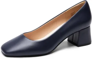 DREAM PAIRS Women's Low Chunky Heels Square Toe Pumps Comfortable Slip On Dress Shoes Wedding Party Office Shoes