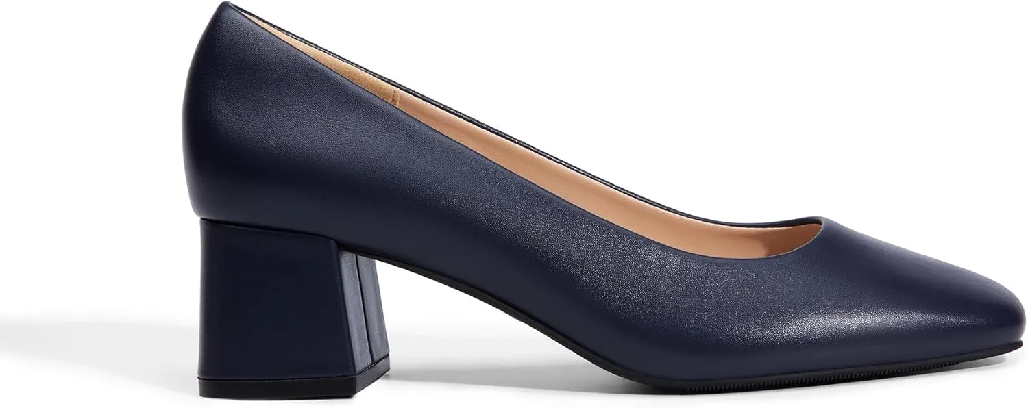 DREAM PAIRS Women's Low Chunky Heels Square Toe Pumps Comfortable Slip On Dress Shoes Wedding Party Office Shoes