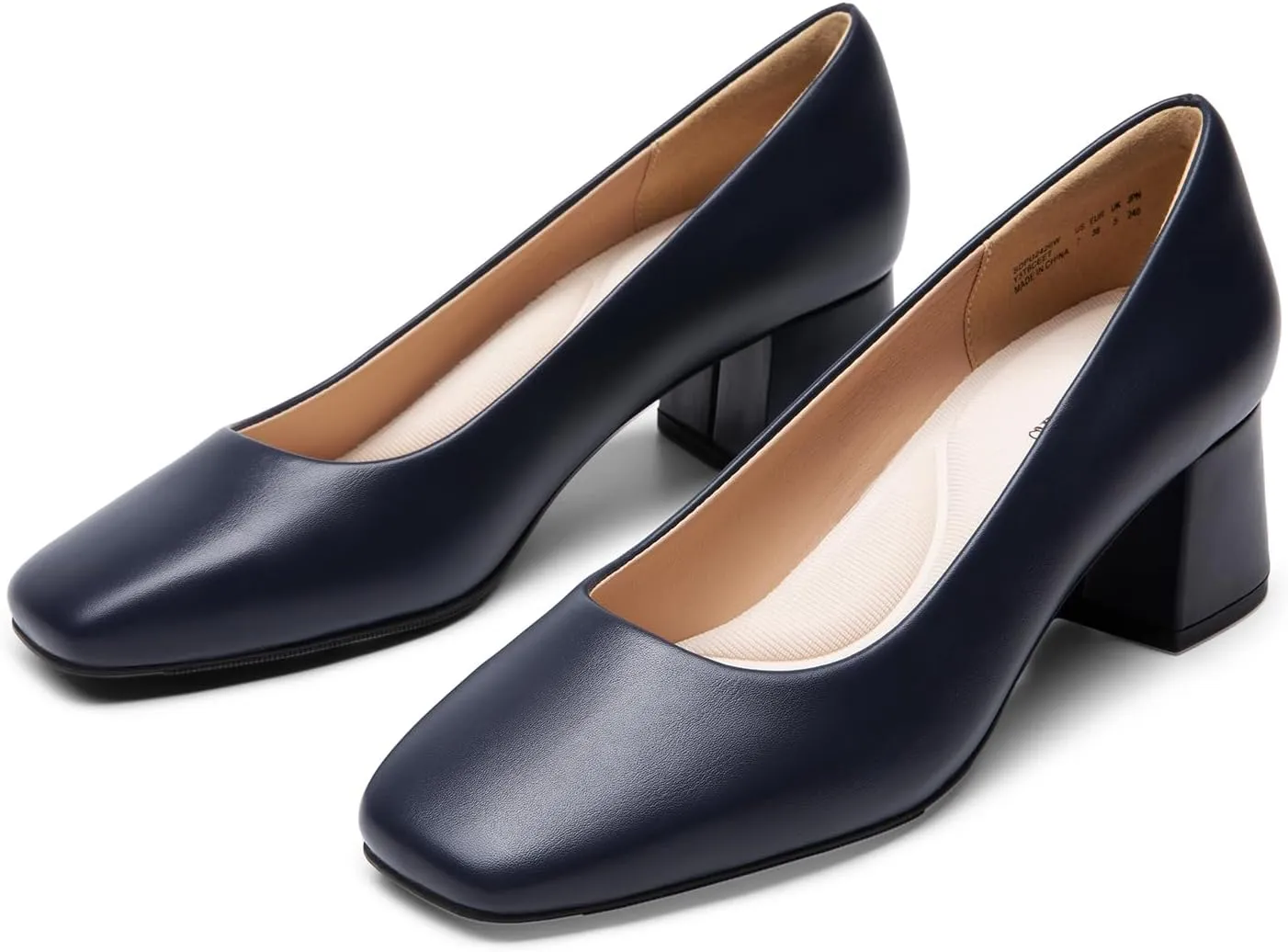 DREAM PAIRS Women's Low Chunky Heels Square Toe Pumps Comfortable Slip On Dress Shoes Wedding Party Office Shoes